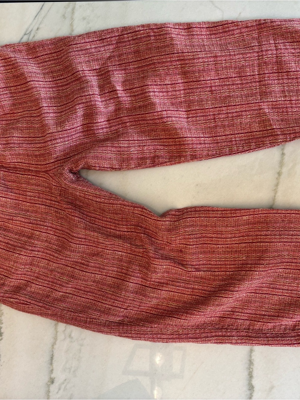 FLAX Floods Linen Wide Leg Red Striped Cropped Capri Pants Elastic Sz Lg Fall